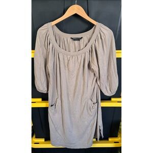 BCBG‎ Maxazria 3/4 Sleeve Dress Tan Women's Medium Pockets SCG 15070 Cut Slits